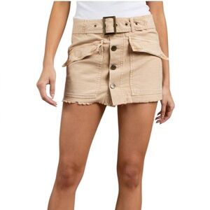 Free People Hang On Tight Belted Utility Mini Skirt in Sand Size 6 NWOT